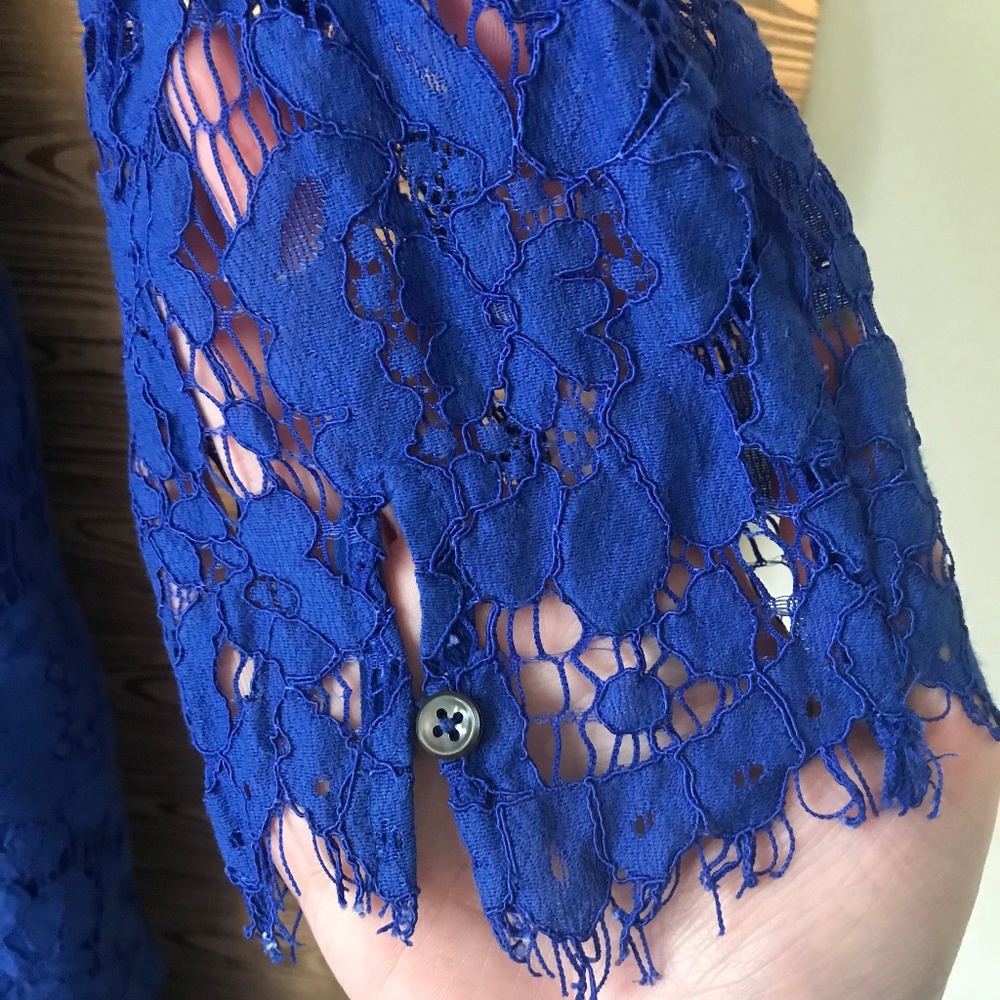 J. Crew Cobalt Blue Lace A-Line Long Sleeve Dress - Picture 6 of 7